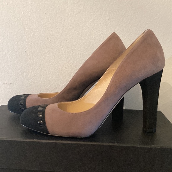 NEW gray suede black cap-toe two-tone LK Bennett Mara heels size 36 - Picture 3 of 10